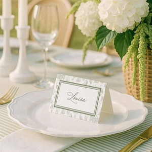 Southern Toile Place Cards, Coastal Palmetto & Egret Table Cards, Lowcountry Wedding Name or Tent Card Template, Hand Drawn Toile Pattern