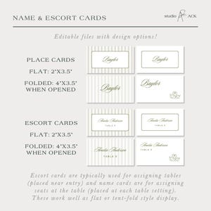a collection of name and escort cards, which are typically used for assigning tables and name cards for seating at the table. These cards can be placed near the entry or at each table setting, depending on the style of display.