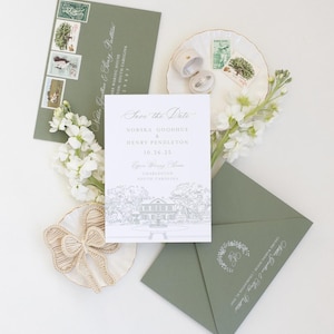 Legare Waring House Save the Date Template | Hand Drawn Charleston Venue Illustration with Weeping Southern Oak Trees | Legare Wedding