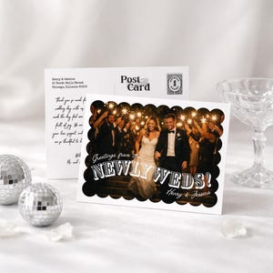 Wedding Thank You Cards, Printable Scalloped Vintage Photo Postcard, Customizable Canva Digital Files for Newlywed Thank You Notes image 10