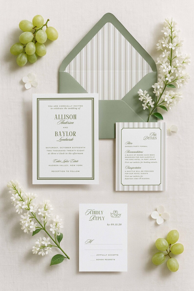 Old Money Wedding Bundle, Vintage-Inspired Stripes, Classic Wedding Stationery & Signage Set, Editable Canva Wedding Template, Westwood image 2