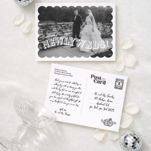 Wedding Thank You Cards, Printable Scalloped Vintage Photo Postcard, Customizable Canva Digital Files for Newlywed Thank You Notes image 4