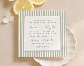 Green Stripe Rehearsal Dinner Invitation, Watercolor Stripe Rehearsal Template, Editable Canva Printable Invite Insert Card, stripe2