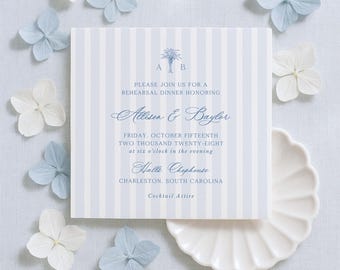 Coastal Striped Rehearsal Dinner Template, Palmetto Motif, Nautical Beach Wedding, Marina