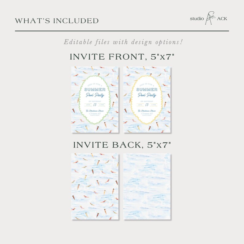 Summer Pool Party Invitation Template, Fun Hand Painted Watercolor Swim Party Invite, Summer Celebration, Poolside Event image 6