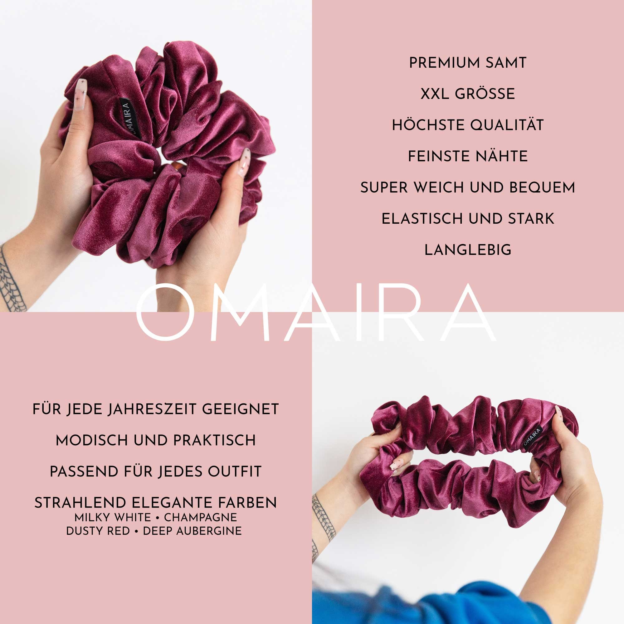 JUSTFOXX XXL Samt Scrunchies Haargummi, Grün - Weich, Dehnbar, Ca. 9cm Durchmesser