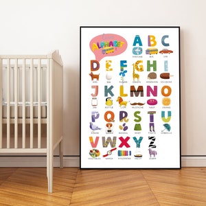 Impression affiche alphabet, affiche ABC, impression d'art mural, affiche de chambre d'enfant, affiche éducative, art mural imprimable, impression numérique, téléchargement numérique