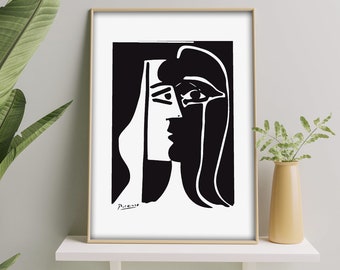ピカソのキスプリント：白黒抽象画（デジタルダウンロード） - Etsy 日本