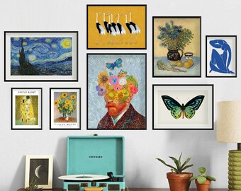 Eclectic Gallery Wall Art Print Set, Matisse, Klimt, Van Gogh (Digital Download)