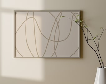 Abstract Squiggle Lines Art Print, Beige Minimalist Wall Decor (Digital Download)