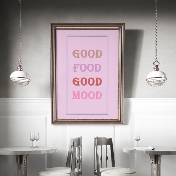 Kitchen Wall Art, Kitchen Wall Decor, Good Food Good Mood Written Quote Wall Art, For Kitchen Drawn Poster Art, Kitchen Wall Print, Digital