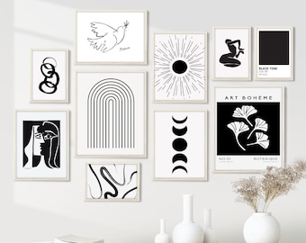 Modern Gallery Wall Set Of 10, Boho Bundle Print Set, Gallery Wall Print Set, Black And White Set, Modern Simple Wall Art, Printable Set
