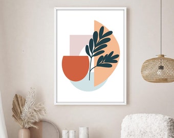 Boho botanische print, terracotta, abstracte kunst (digitale download)