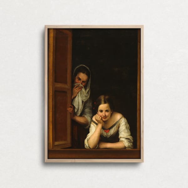 Two Woman At A Window By Bartolome Esteban Murillo, C. 1655- 1660 Oil On Canvas Vintage Art, Famaous Prints, Wall Decor, Digital Download
