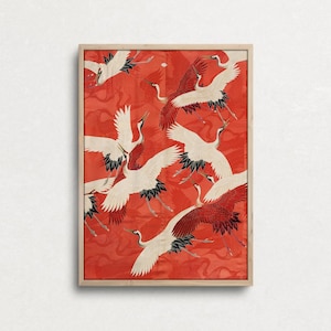 Roter Kranich Vogel Illustration, Vintage Japanischer Druck, Japan Kranich Kimono Kunstdruck, Wohnkultur, Museumskunst, Wanddekor Geschenk, Ukiyoe Drucke