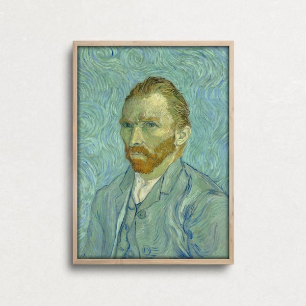 Vincent Van Gogh Portrait Print, Eclectic Wall Art, Self Portrait Print, Famous Oil Painting, Blue Tone Decor, Home Decor, Digital Download