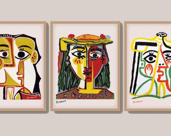 Picasso Set of 3 Prints, Picasso Printable Download, Abstract Art Print, Picasso Poster, Neutral Tone, Picasso Gallery Wall Art Set