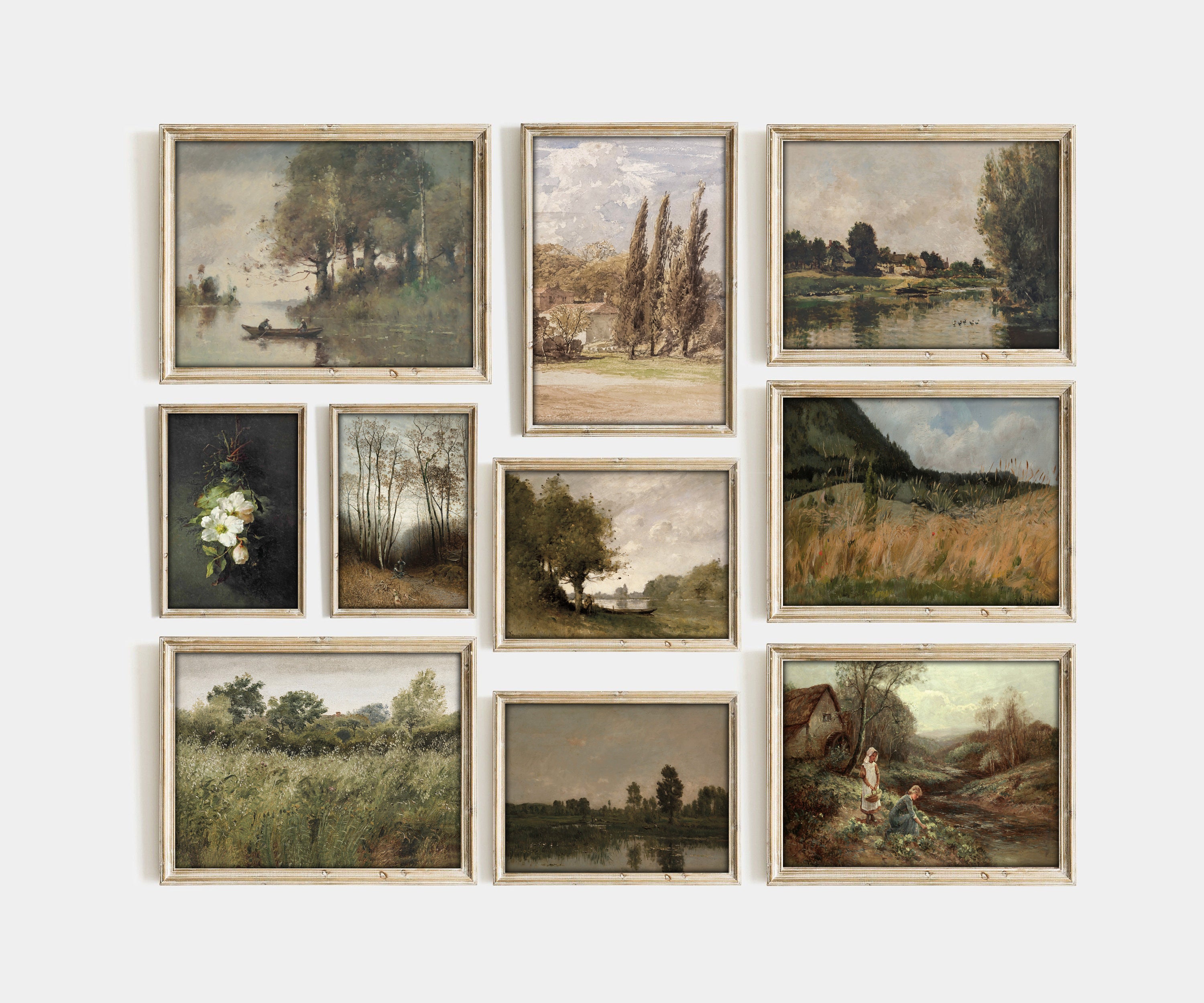 Vintage French Country Gallery Wall Art Set of 10, Meadow Painting ...