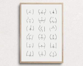 Nice Bum Body Positive Print, Quirky Art, Butt Art Print , Funny Bathroom Art Minimal Wall Print, Self Love, Body Positive, Butt Line Art