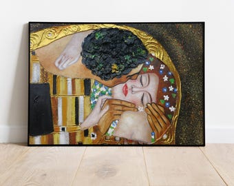 グスタフ・クリムト - 接吻 - 1908 - 有名な絵画 - ビンテージ アート