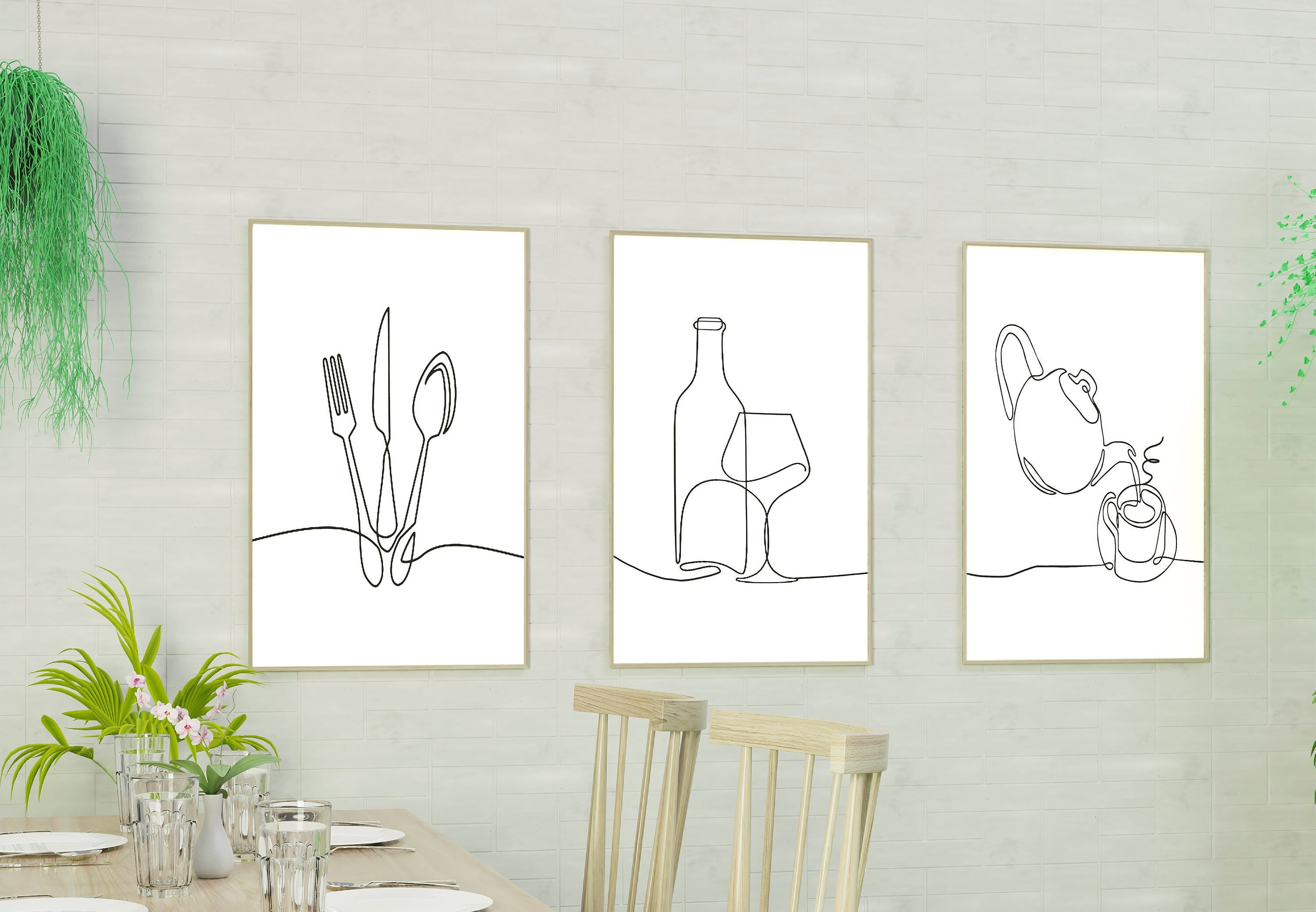 Line Drawing Kitchen Print Set, Food \u0026 Drink Art (digital) - Etsy, image size:3000x2080