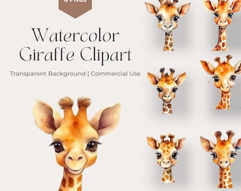 Watercolor Baby Giraffe Clipart, Safari Animal, Cute Nursery Decor, Baby Shower, Commercial Use, Transparent PNG