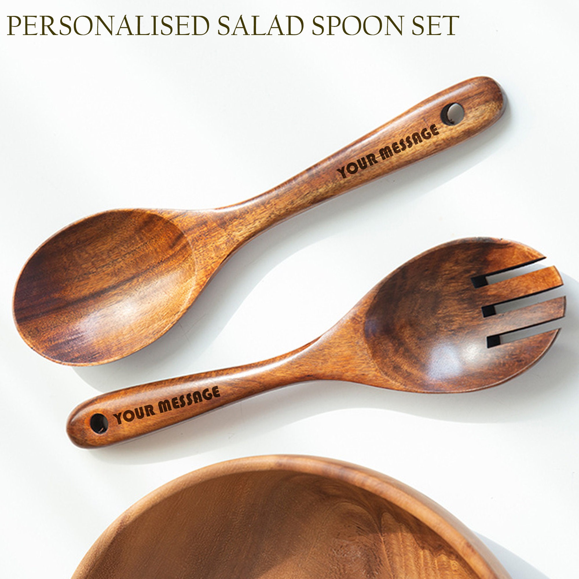 Personalisable Large Acacia Wood Salad Servers Eco Friendly Etsy UK