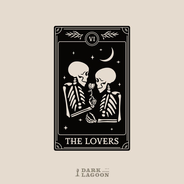 The Lovers Tarot Card, The Lovers, Skeleton Love Valentine, Tarot Card, The Lovers VI, Cut File for Cricut, Silhouette (Svg, Png, Eps, Ai)