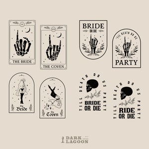 Spooky Bachelorette Design Bundle, Bride or Die, Ride or Die, Coven, Til Death Do Us Party, Cut File for Cricut (Svg, Png, Eps, Ai)