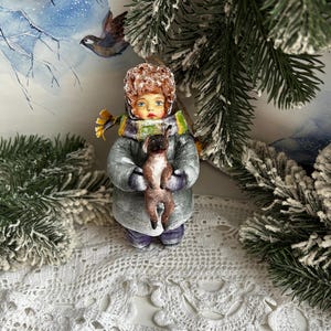 Miniature Cotton Christmas Ornament – Handmade Collectible – Boy Doll - Nostalgic Holiday Décor - Holiday Decoration for Tree