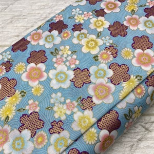 Japanese Sakura, Cherry Blossom Print in Blue, Asian Fabric, Oriental Fabric, Traditional Japanese, Quilting, Japan Import, By the Yard