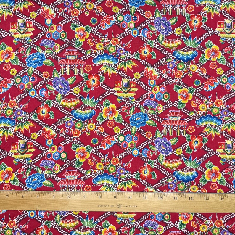 Okinawa Bingata Style Broadcloth Fabric, Quilting, 100% Cotton, by the ...