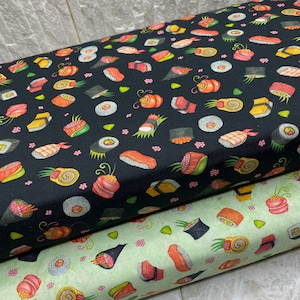 Japanese Sushi Print Fabric, Asian Fabric, Oriental Fabric, Food Print, Quilting, By the Yard