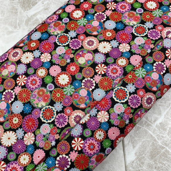 Japanese Kiku Print Fabric, Mums, ChrysanthemumAsian Fabric, Oriental Fabric, Traditional Japanese, Quilting, Japan Import, By the Yard