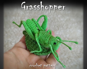 Grasshopper Crochet Pattern, Insect Brooch, Green Amigurumi DIY (PDF Pattern)
