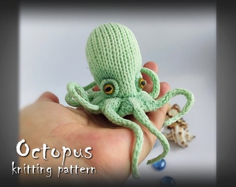 Octopus pattern, animal knit pattern. Toy knitting pattern to make handicraft toy or an accessory for bag, knitting tutorial, DIY crafts