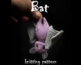 Bat pattern, realistic Halloween home decor. Knitting pattern for handmade halloween gift. Knitting cute bat pattern