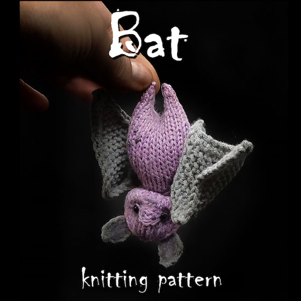 Bat pattern, realistic Halloween home decor. Knitting pattern for handmade halloween gift. Knitting cute bat pattern