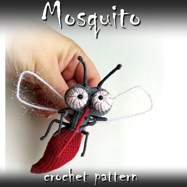 Mosquito brooch crochet pattern, funny kids toy, small brooch or keychain. Amigurumi insect pattern for children jewelry and clothing decor