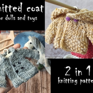 Doll Coat Knitting Pattern, 20cm Dolls, Hooded Jacket (PDF Pattern)