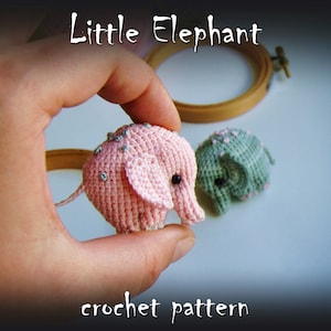 Elephant crochet pattern for a cute brooch, badge, pin or a small keychain, kids pin badge or small amigurumi toy and decorating clothes