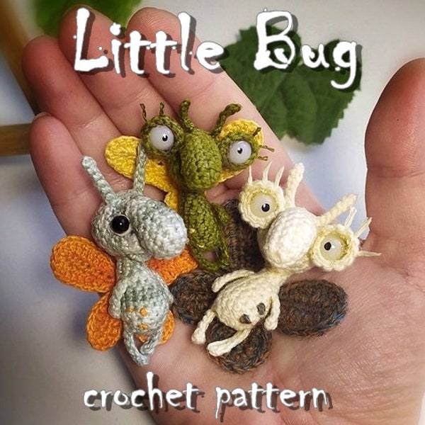 Bug crochet pattern for insect pin, badge or brooch. Bug amigurumi pattern, cute crochet design for insect jewelry, gift for girlfriend DIY