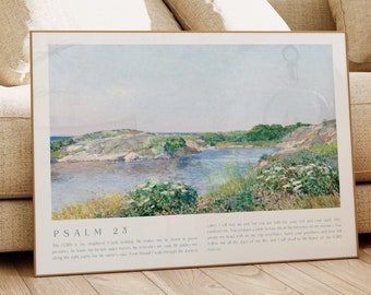 Psalm 23 Wall Art, NIV, Landscape Christian Wall Art, Vintage Decor, Bible Verse Printable Wall Art Print, Scripture Digital Art Download
