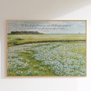 Jeremia 29:11 Väggkonst, Vintage Wildflower Field Art Print, Bibelversväggkonst för kristna, Landskap Digital Konst Nedladdning