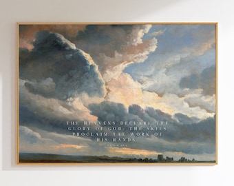 Psalm 19:1 Printable Wall Art, Cloud Oil Painting, Vintage Art Print For Christians, Bible Verse Poster, Scripture Art Download