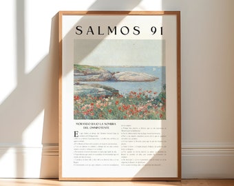 Salmos 91 Spanish RVR1960, Psalm 91 Christian Wall Art, Religious Art Digital Download, Faith Gift For Mom, Christian Home Decor, Poppy Art