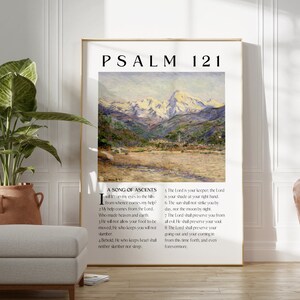 Psalm 121 Wall Art, Black Font, Vintage Monet Print, Mountain Wall Art, Bible Verse Poster, Scripture Art Print For Christians