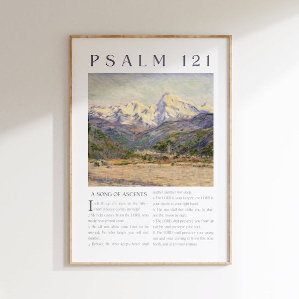 Psalm 121 Wall Art, Vintage Monet Print, Mountain Wall Art, Bible Verse Poster, Scripture Art Print, Digital Wall Art For Christians