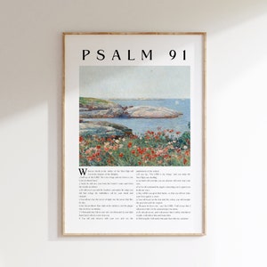 Psalm 91 Wall Art, Bible Verse Poster for Christians, Vintage Scripture Art Print, Poppy Field Impressionism Printable Wall Art