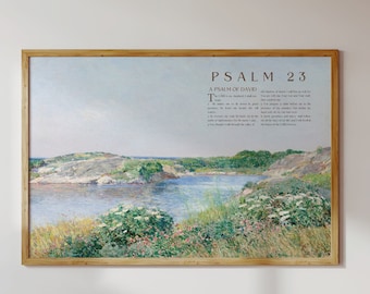 Psalm 23 Bible Verse Wall Art, NKJV, Vintage Scripture Wall Art, Printable Baptism Gift, Impressionist Art Print, Christian Home Decor